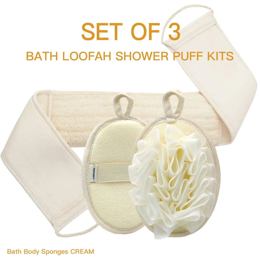 CROVIN Mesh Pouf Body Sponge Set - Redesign Bath Loofahs Shower Puffs 2 Pack & Exfoliating Natural Loofah Back Scrubber (70-120c) - view 2