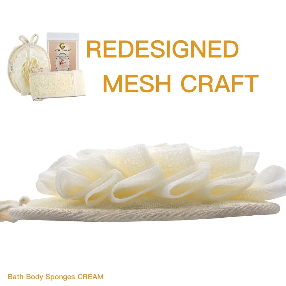CROVIN Mesh Pouf Body Sponge Set - Redesign Bath Loofahs Shower Puffs 2 Pack & Exfoliating Natural Loofah Back Scrubber (70-120c) - view 3