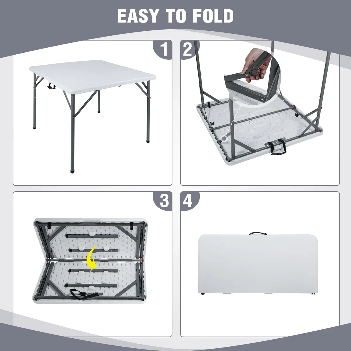 REDCAMP 34" Square Folding Card Table with Resin Top | Portable Indoor Outdoor Use, White - view 5