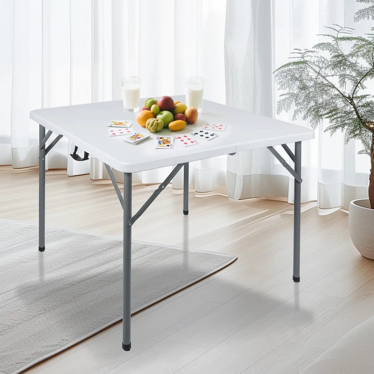 REDCAMP 34" Square Folding Card Table with Resin Top | Portable Indoor Outdoor Use, White - view 8