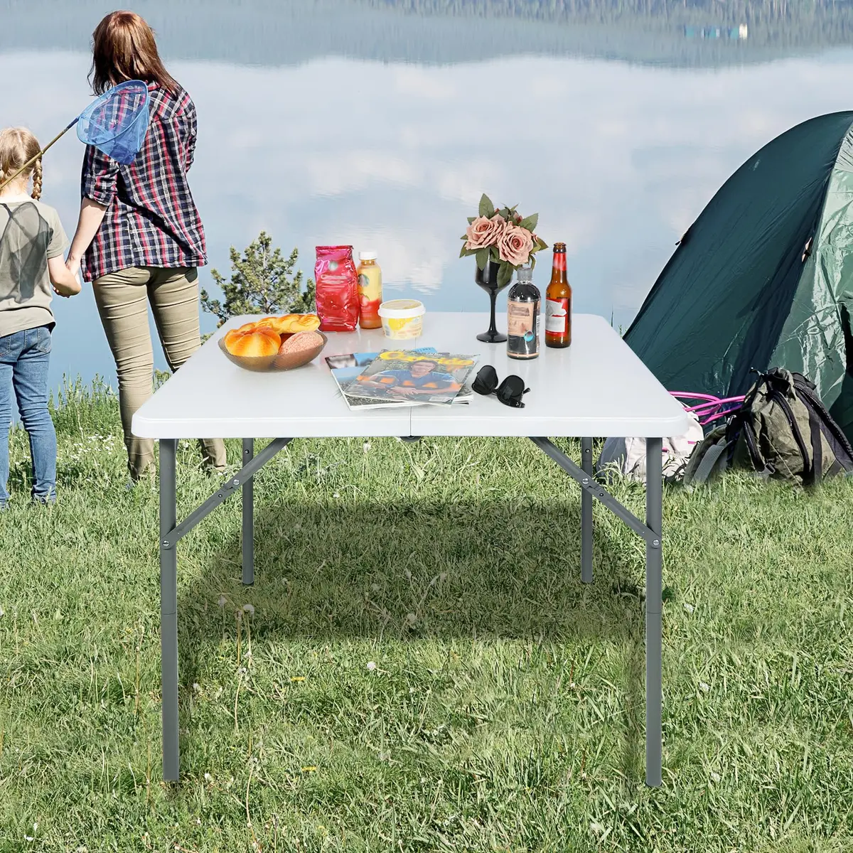 REDCAMP 34" Square Folding Card Table with Resin Top | Portable Indoor Outdoor Use, White - view 9