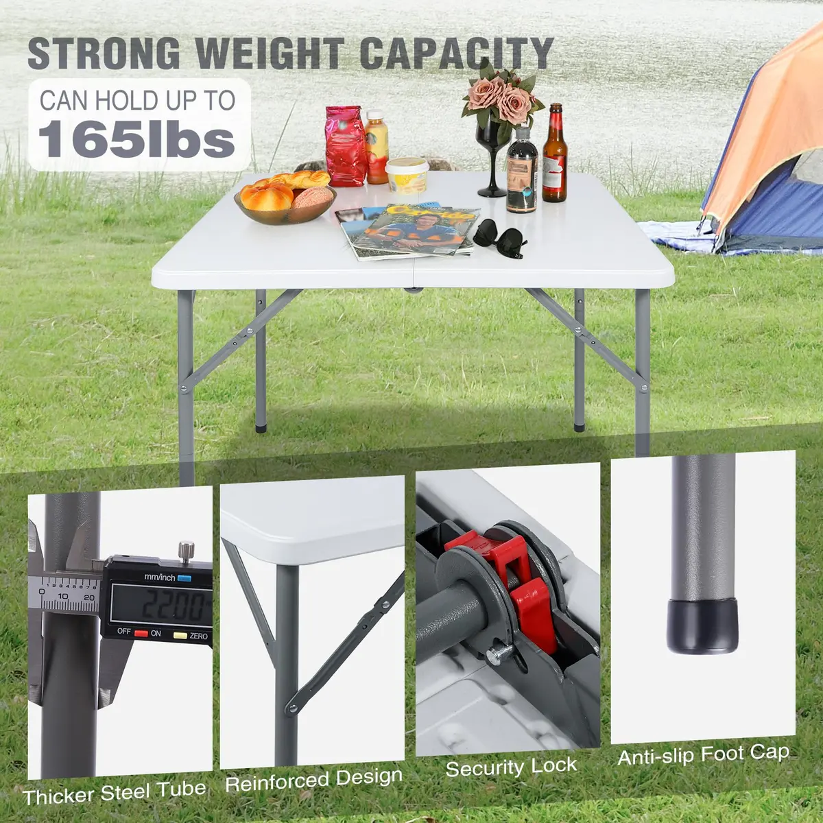 REDCAMP 34" Square Folding Card Table with Resin Top | Portable Indoor Outdoor Use, White - view 3