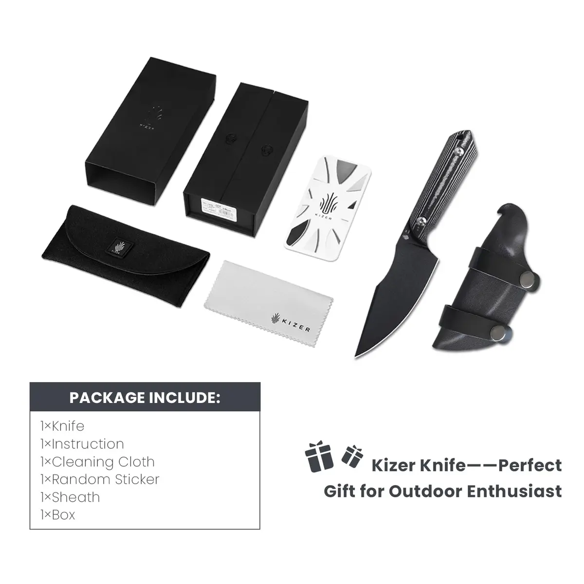 Kizer Harpoon Fixed Blade Knife, D2 Steel, Black Micarta Handle, 7.75in Overall, Outdoor & Hunting Utility - view 7