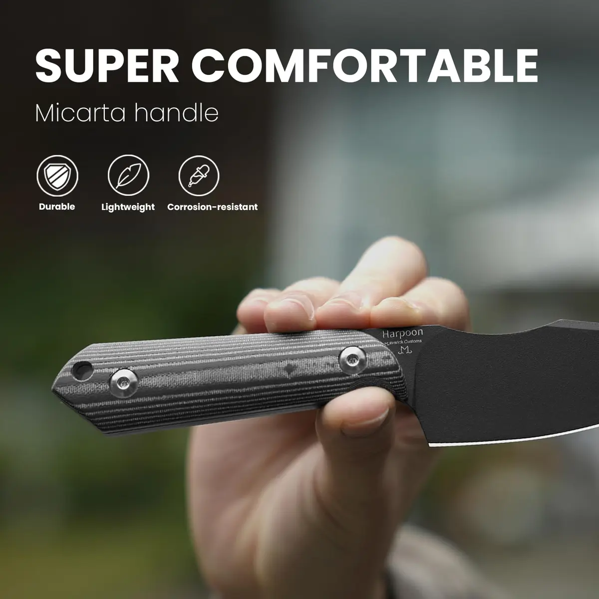 Kizer Harpoon Fixed Blade Knife, D2 Steel, Black Micarta Handle, 7.75in Overall, Outdoor & Hunting Utility - view 3