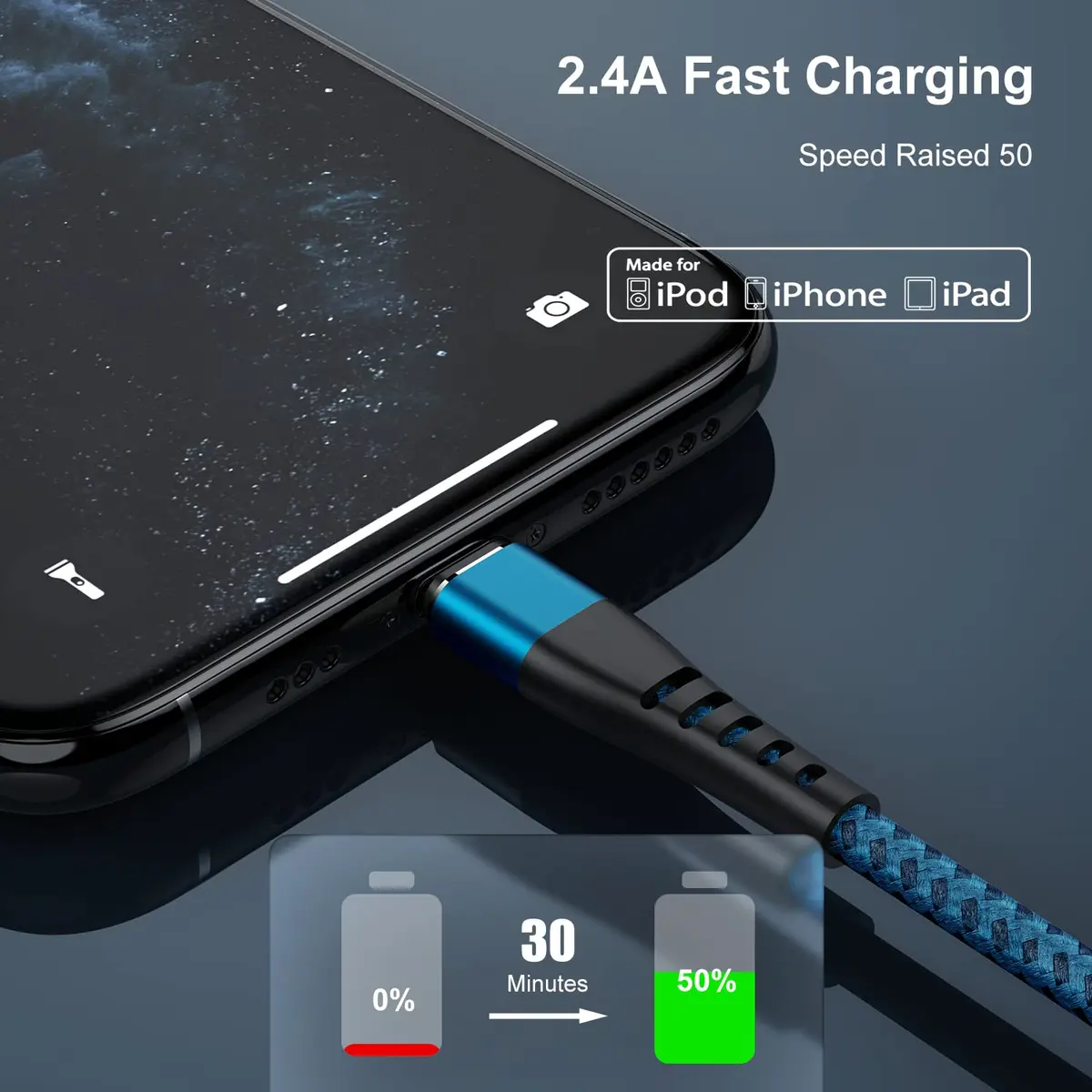 Essri 2Pack Lightning Cable 6FT | Nylon Braided iPhone Charger Cord for Fast Charging & Sync - view 5