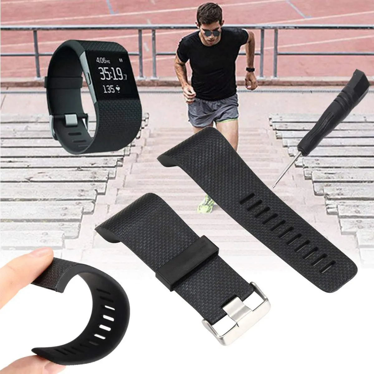Yuuol Replacement Bands for Fitbit Surge Watch, Silicone Compatible Metal Buckle Fitness Tracker Original Wristband Strap Small & Large Purple | Water Resistant - view 8