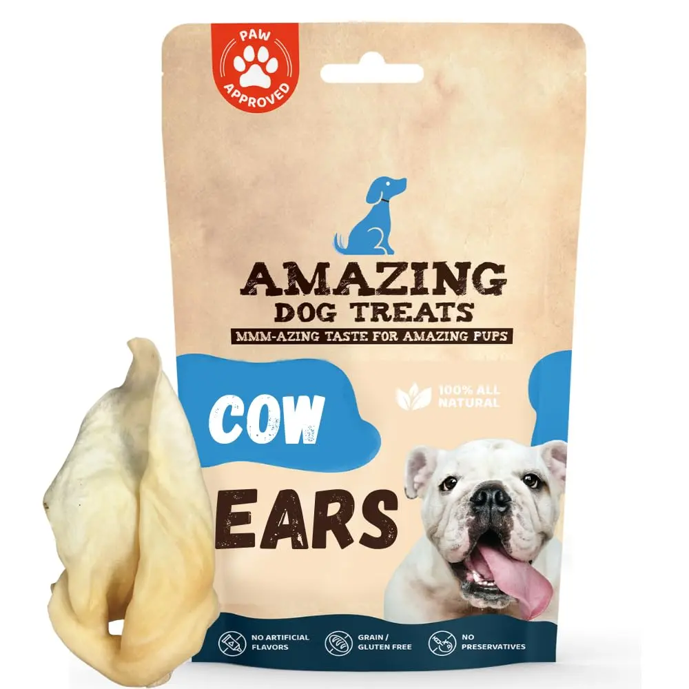 Amazing Dog Treats Cow Ears for Dogs 12 Pack | Natural, High Protein, All Natural Rawhide Alternative - main product image