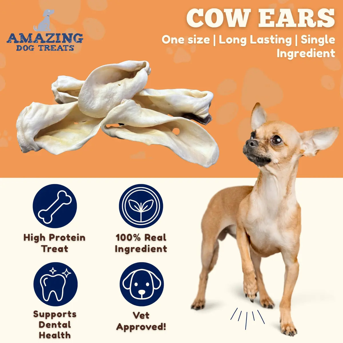 Amazing Dog Treats Cow Ears for Dogs 12 Pack | Natural, High Protein, All Natural Rawhide Alternative - view 2