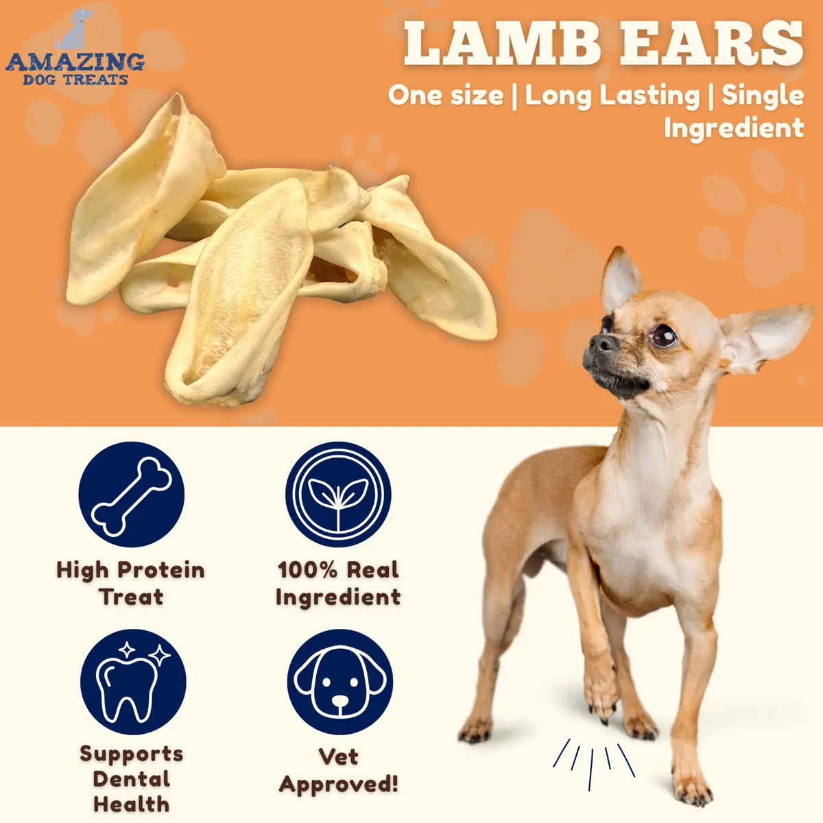 Amazing Dog Treats - Lamb Ears (15 Pcs/Pack) | Natural Dog Chews for Healthy Teeth & Long Chewing - view 2