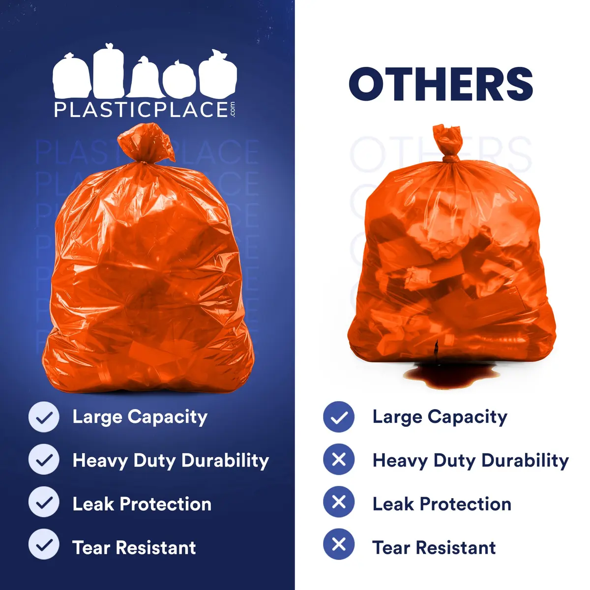 Plasticplace Heavy Duty Trash Bags 55-60 Gallon | 1.2 Mil Thick, Orange, 50 Count - view 6