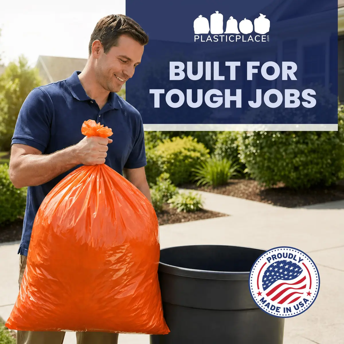 Plasticplace Heavy Duty Trash Bags 55-60 Gallon | 1.2 Mil Thick, Orange, 50 Count - view 8