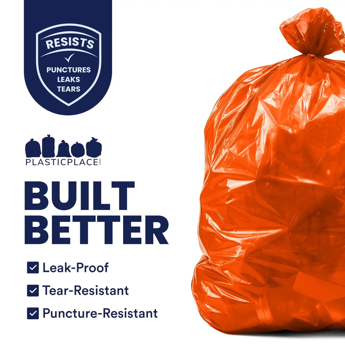Plasticplace Heavy Duty Trash Bags 55-60 Gallon | 1.2 Mil Thick, Orange, 50 Count - view 3