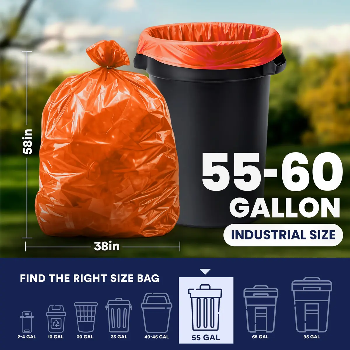 Plasticplace Heavy Duty Trash Bags 55-60 Gallon | 1.2 Mil Thick, Orange, 50 Count - view 4