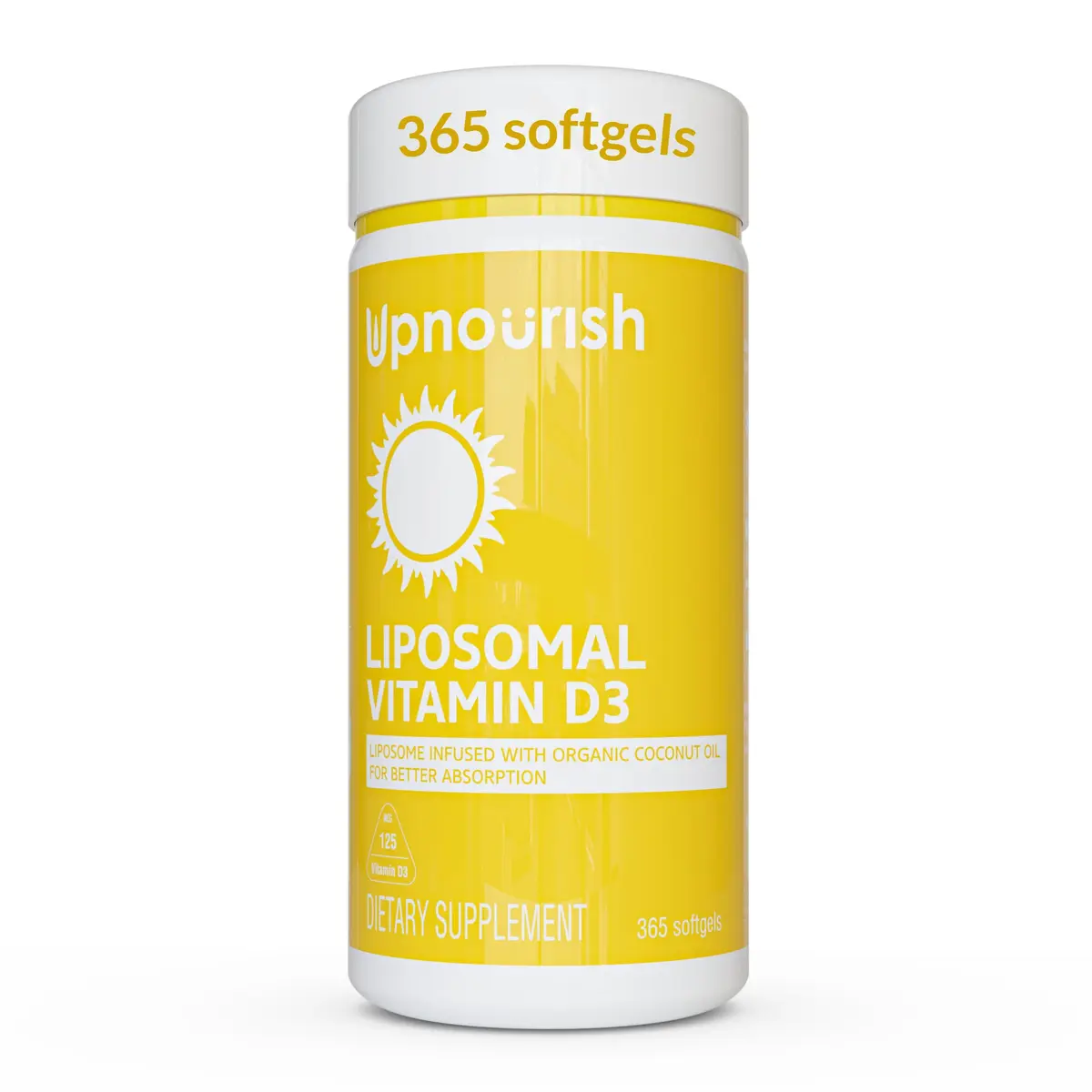 UpNourish Liposomal Vitamin D3 5000 IU Softgels | Organic Coconut Oil Infused Support for Bone, Heart, Mood & Immunity (365 ct) - main product image