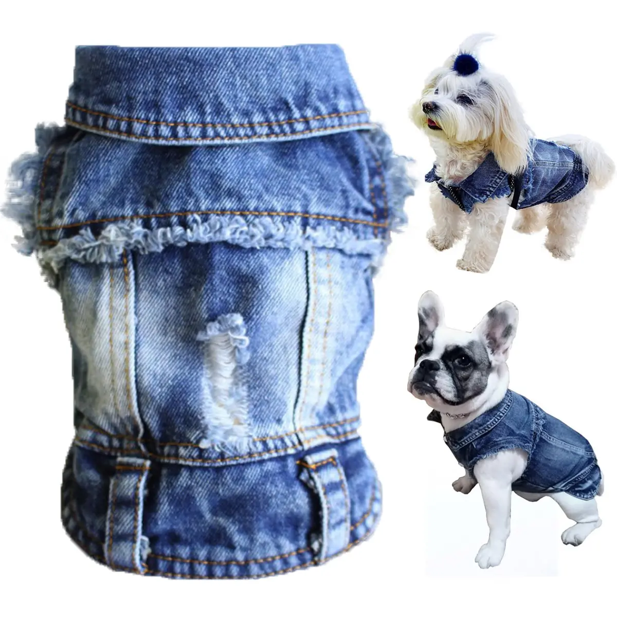 Brocarp Dog Jeans Jacket Pet Denim Vest for Small Dogs & Puppies | Four-Season Comfort & Style - main product image