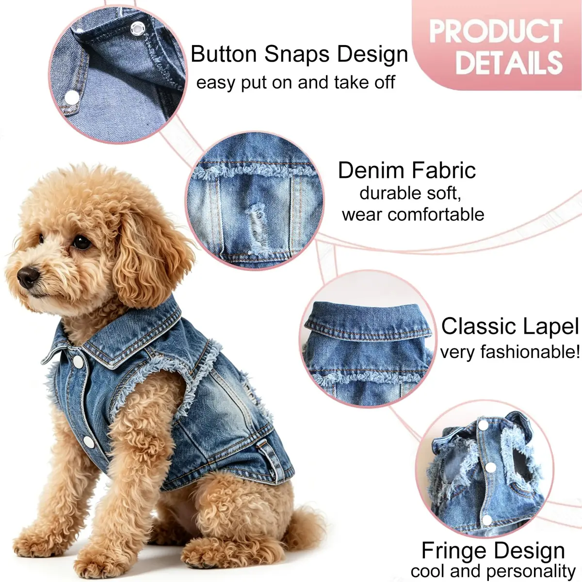 Brocarp Dog Jeans Jacket Pet Denim Vest for Small Dogs & Puppies | Four-Season Comfort & Style - view 3