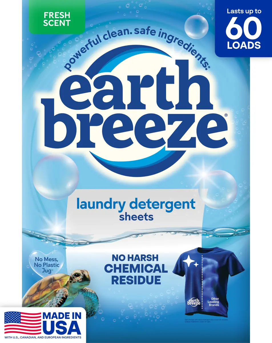 Earth Breeze Laundry Detergent Sheets Fresh Scent 60 Loads | Eco-Friendly & USA-Made - main product image