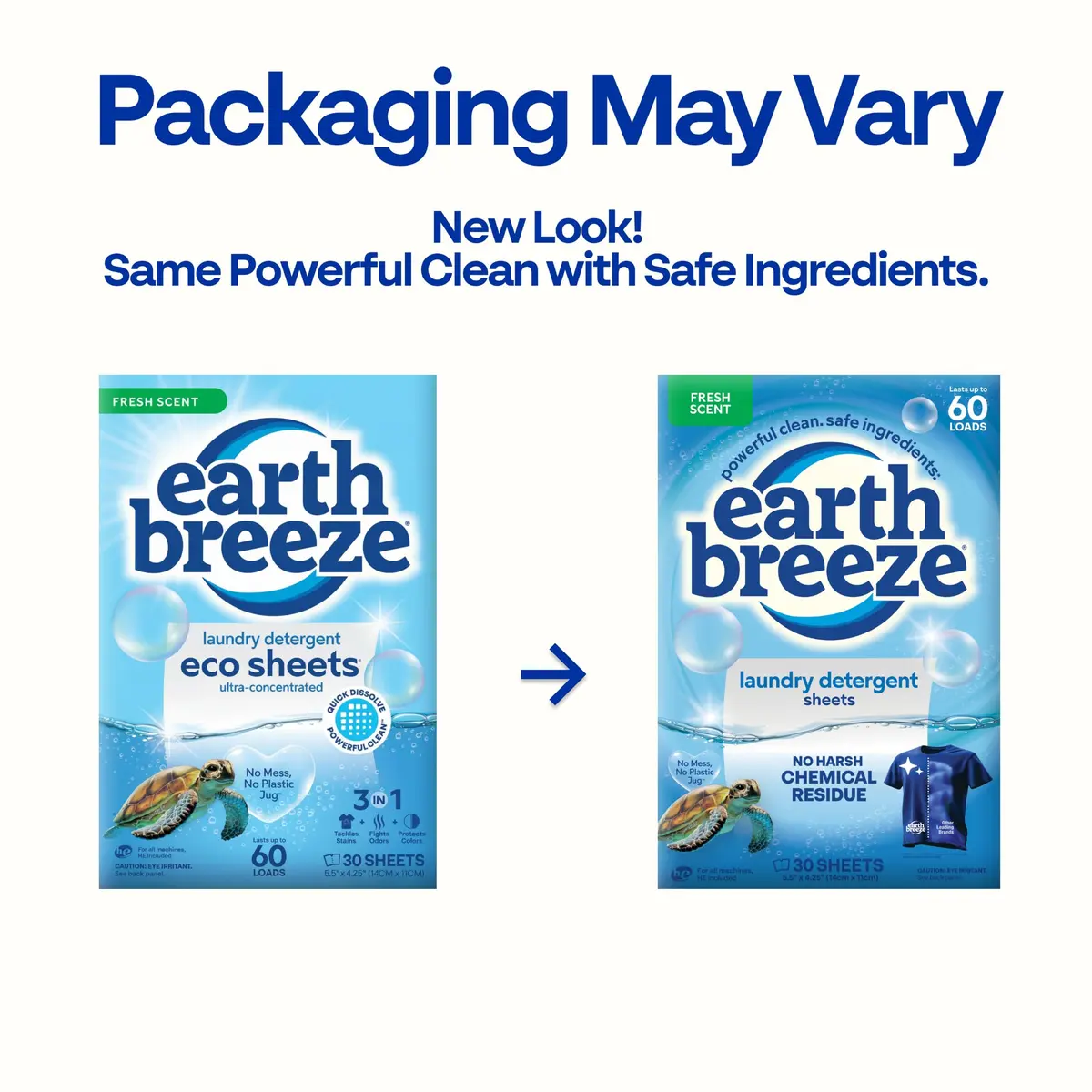 Earth Breeze Laundry Detergent Sheets Fresh Scent 60 Loads | Eco-Friendly & USA-Made - view 2