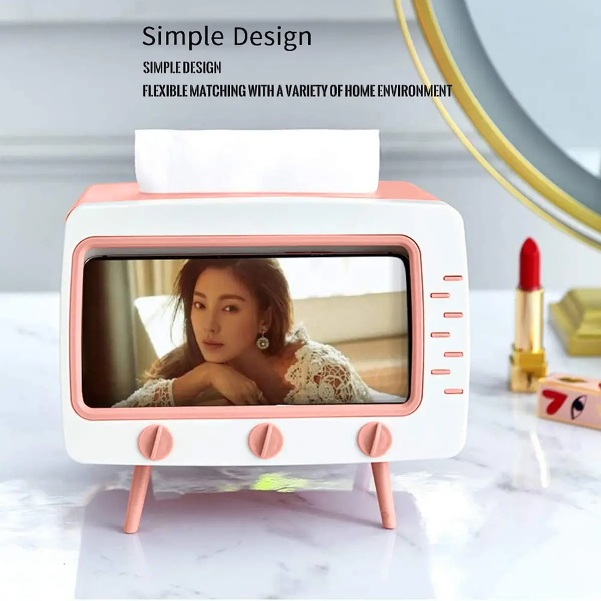 SGVAHY Facial Tissue Holder Retro TV Pink | Unique Home Decor & Phone Storage (70-120 chars) - view 8
