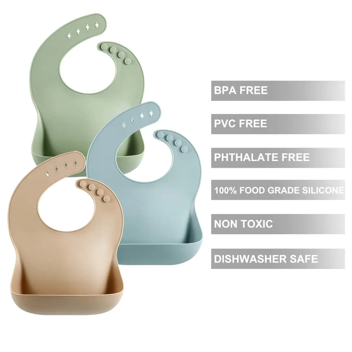 PandaEar Silicone Baby Bibs Set of 3 (25.4cm L x 9.2cm W x 0.48cm H) | Waterproof, Soft, Adjustable Neck for 10-72 Months - view 6