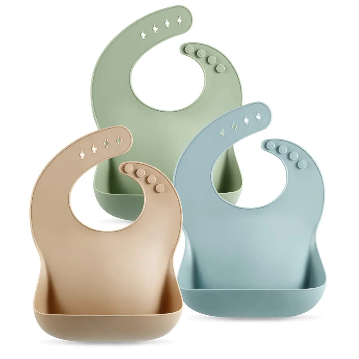 PandaEar Silicone Baby Bibs Set of 3 (25.4cm L x 9.2cm W x 0.48cm H) | Waterproof, Soft, Adjustable Neck for 10-72 Months - main product image