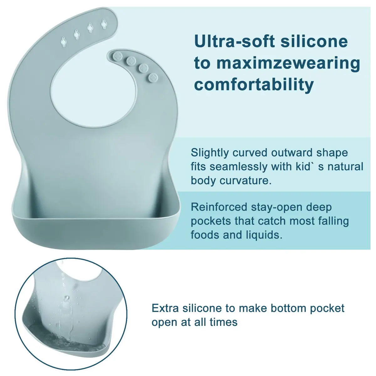 PandaEar Silicone Baby Bibs Set of 3 (25.4cm L x 9.2cm W x 0.48cm H) | Waterproof, Soft, Adjustable Neck for 10-72 Months - view 2