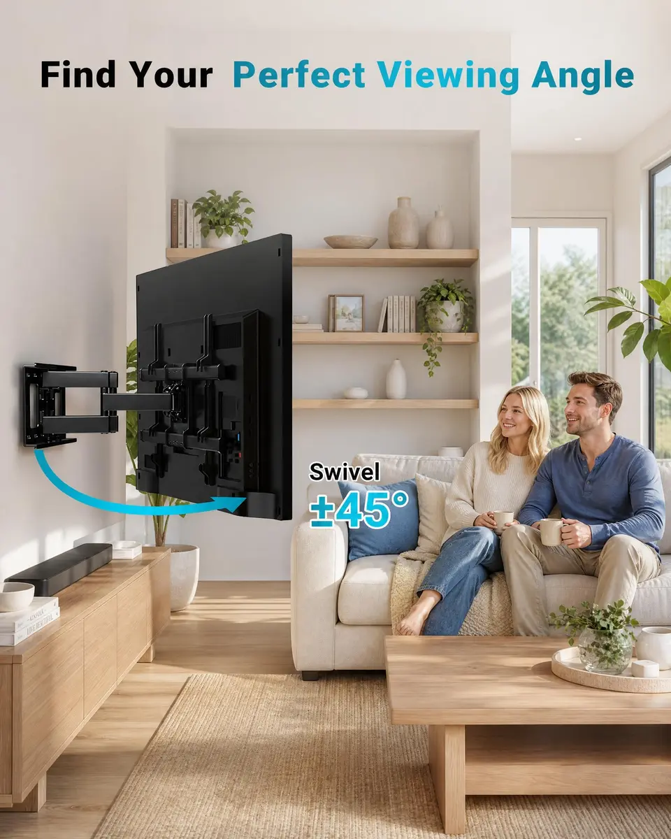 BONTEC Full Motion TV Wall Mount for 37-85 Inch TVs, Heavy Duty Swivel Tilt | Supports 132lbs, VESA 600x400mm, Fits 16" Wood Studs - view 7