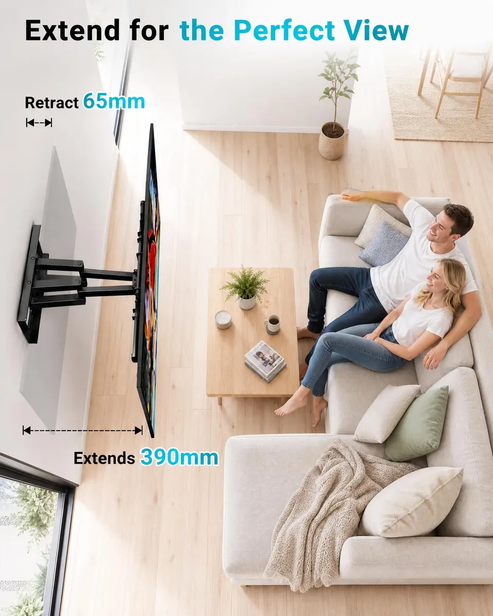 BONTEC Full Motion TV Wall Mount for 37-85 Inch TVs, Heavy Duty Swivel Tilt | Supports 132lbs, VESA 600x400mm, Fits 16" Wood Studs - view 8