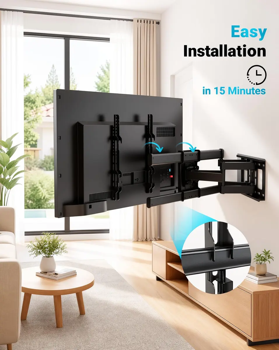 BONTEC Full Motion TV Wall Mount for 37-85 Inch TVs, Heavy Duty Swivel Tilt | Supports 132lbs, VESA 600x400mm, Fits 16" Wood Studs - view 9