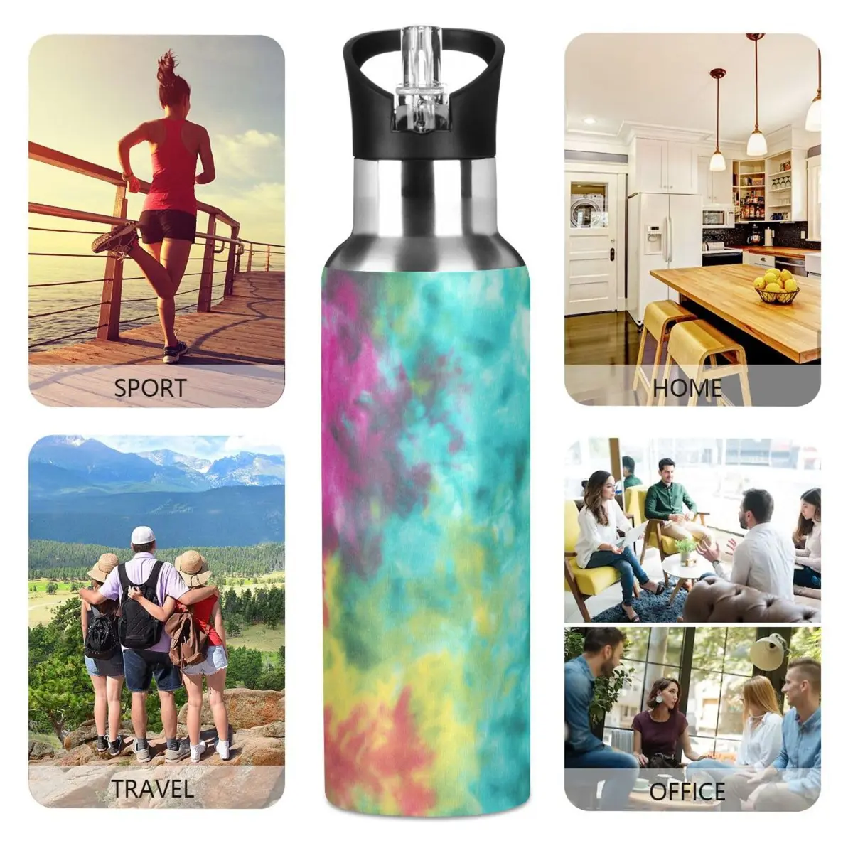 KEPREAL 22 OZ Colorful Tie Dye Pattern Water Bottle with Straw | BPA Free Leakproof Stainless Steel for Fitness & Outdoors - view 5