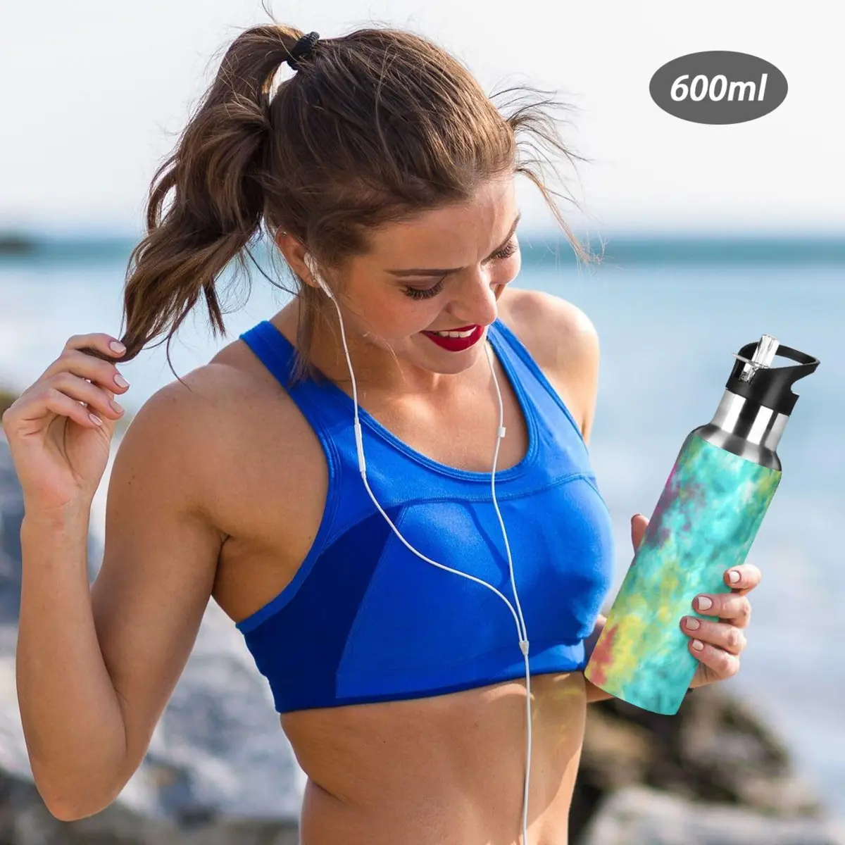 KEPREAL 22 OZ Colorful Tie Dye Pattern Water Bottle with Straw | BPA Free Leakproof Stainless Steel for Fitness & Outdoors - view 6