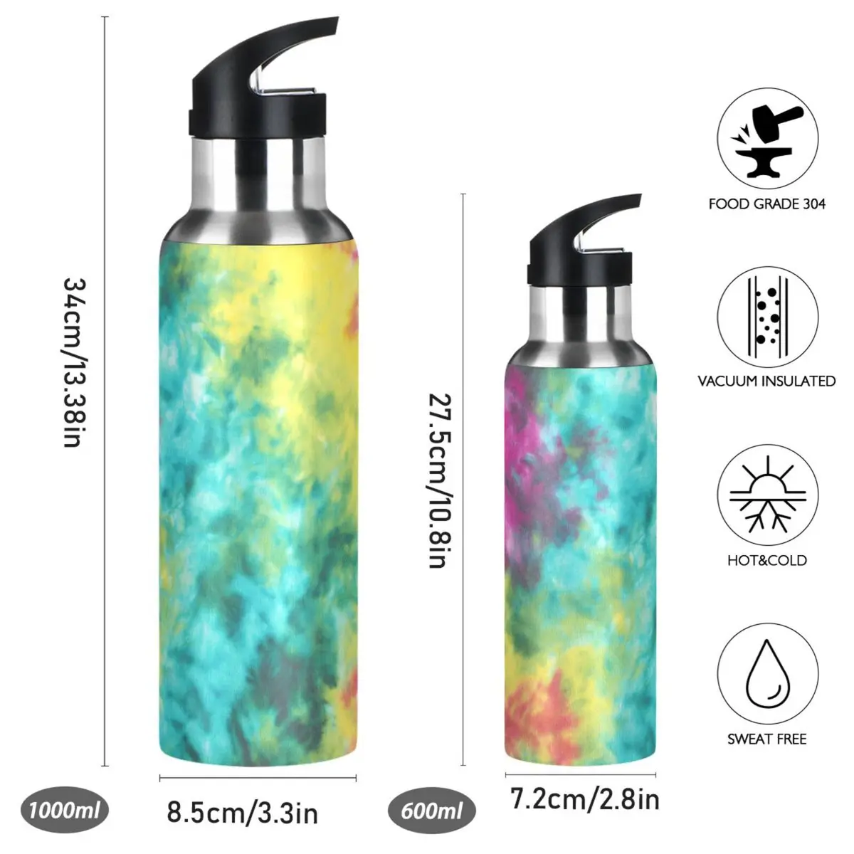 KEPREAL 22 OZ Colorful Tie Dye Pattern Water Bottle with Straw | BPA Free Leakproof Stainless Steel for Fitness & Outdoors - view 7