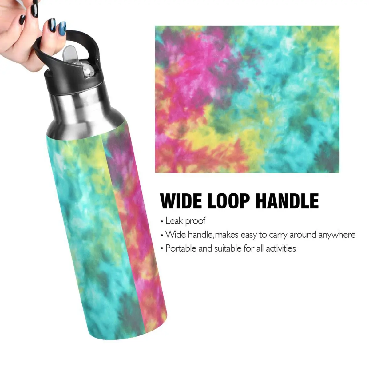 KEPREAL 22 OZ Colorful Tie Dye Pattern Water Bottle with Straw | BPA Free Leakproof Stainless Steel for Fitness & Outdoors - view 4