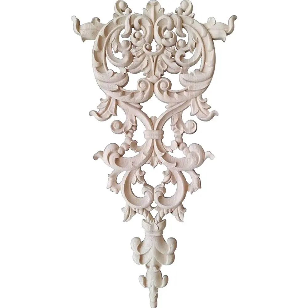 Kelendle Unpainted Carved Wood Applique 11.42 x 6.30 Inch Oak Wood Decor for Furniture & Walls - main product image