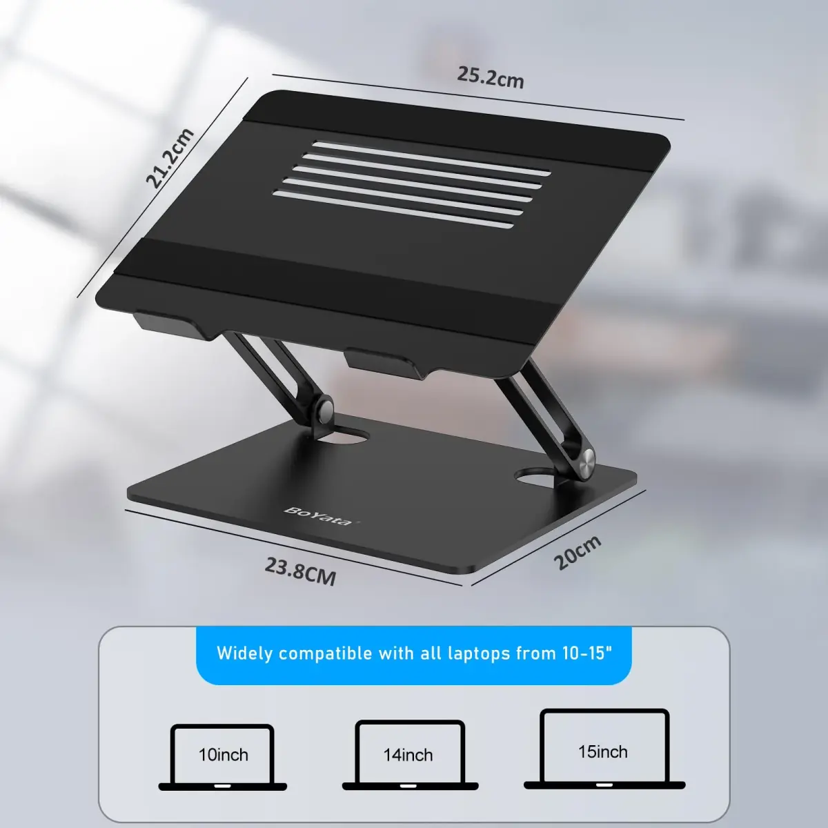 BoYata Adjustable Laptop Stand for Laptops up to 17 Inches | Black Metal Desktop Riser - view 4