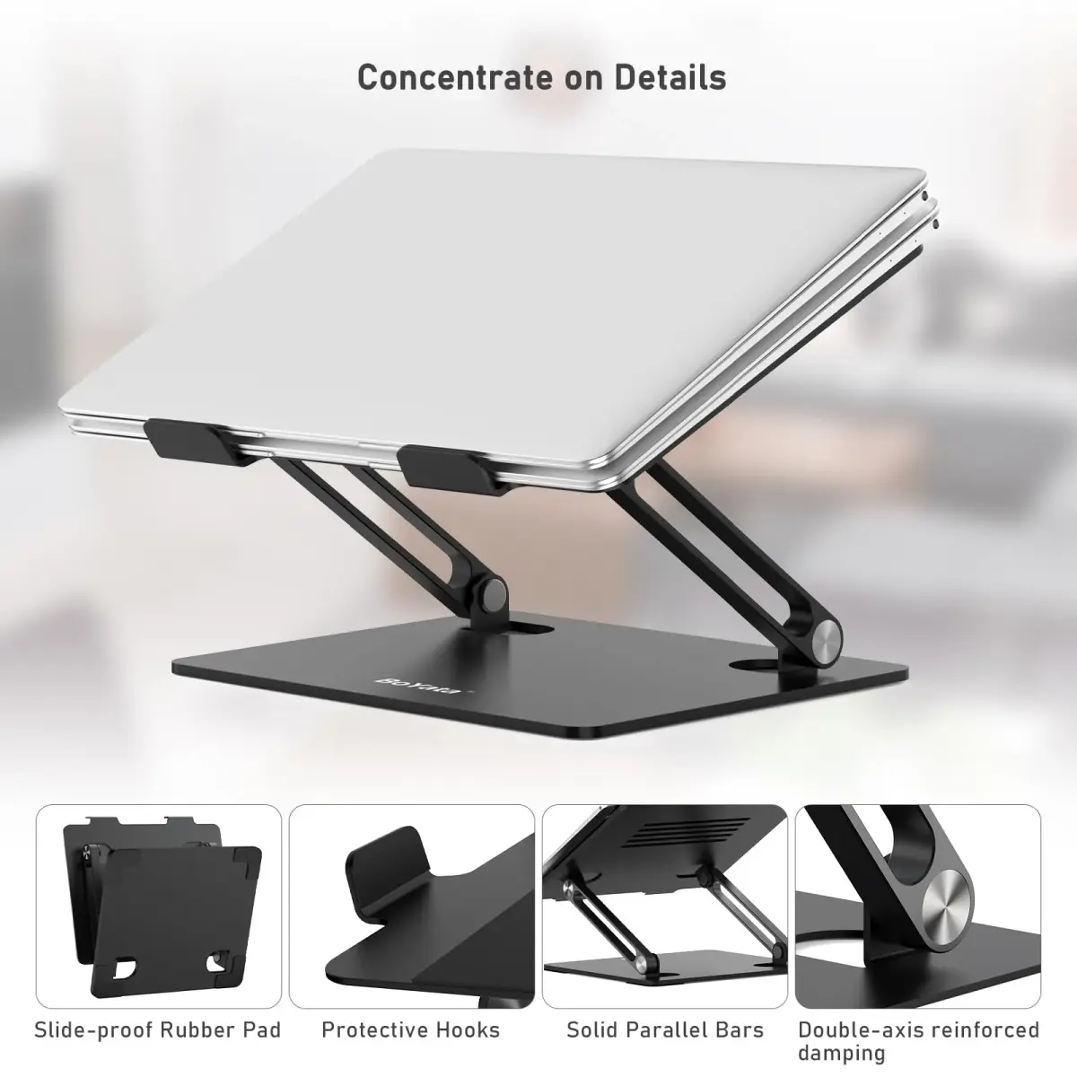 BoYata Adjustable Laptop Stand for Laptops up to 17 Inches | Black Metal Desktop Riser - view 5