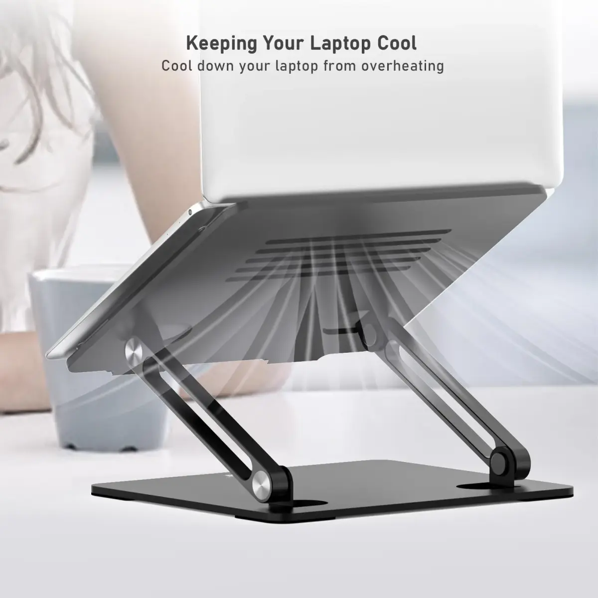 BoYata Adjustable Laptop Stand for Laptops up to 17 Inches | Black Metal Desktop Riser - view 6