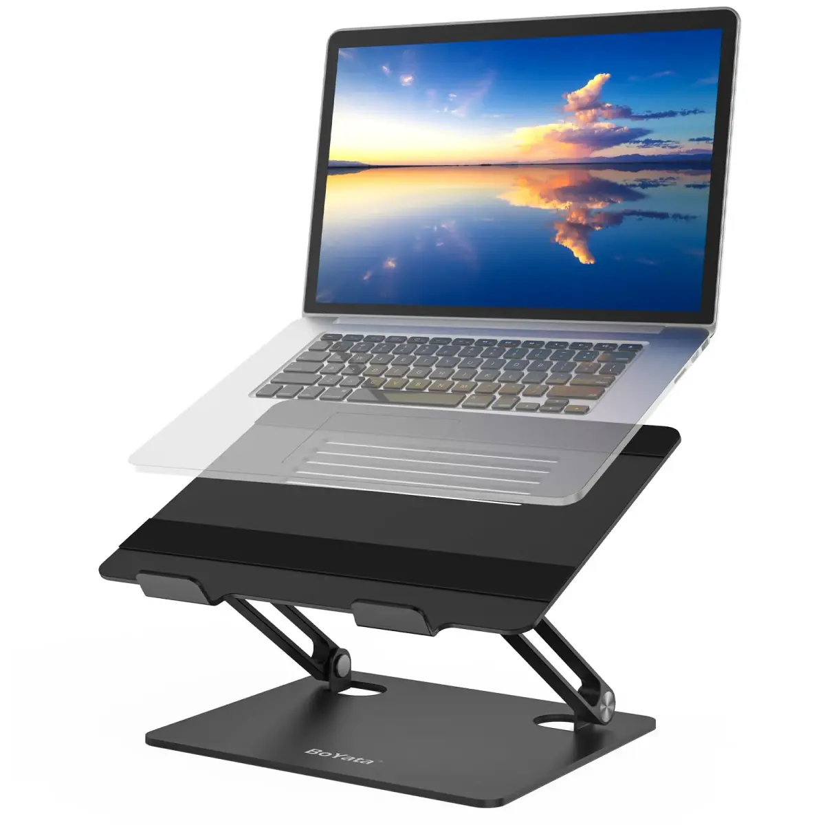 BoYata Adjustable Laptop Stand for Laptops up to 17 Inches | Black Metal Desktop Riser - main product image
