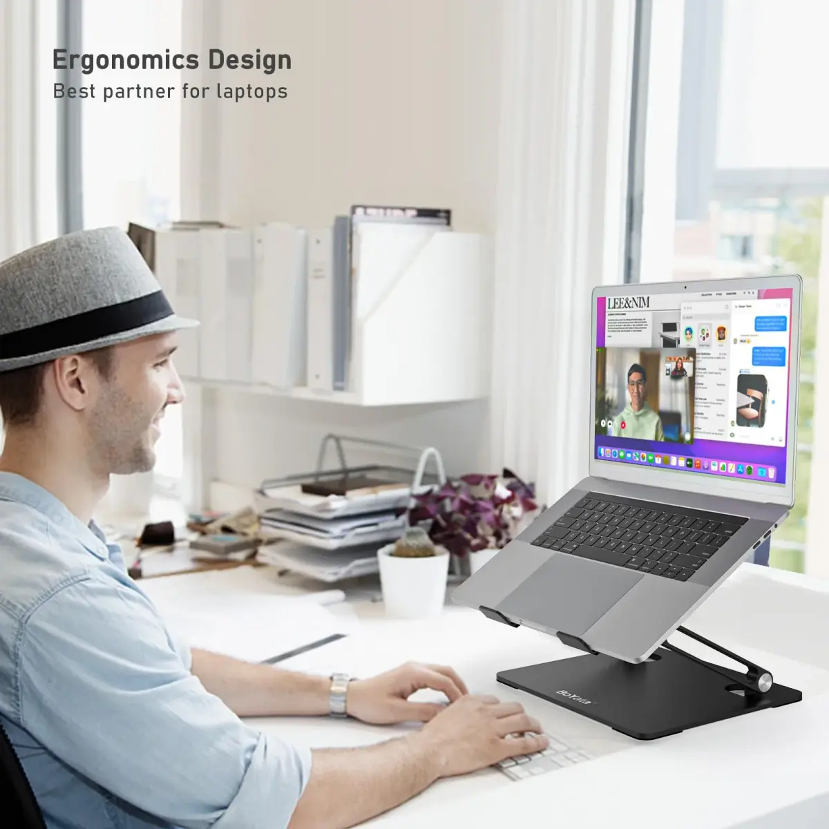 BoYata Adjustable Laptop Stand for Laptops up to 17 Inches | Black Metal Desktop Riser - view 2