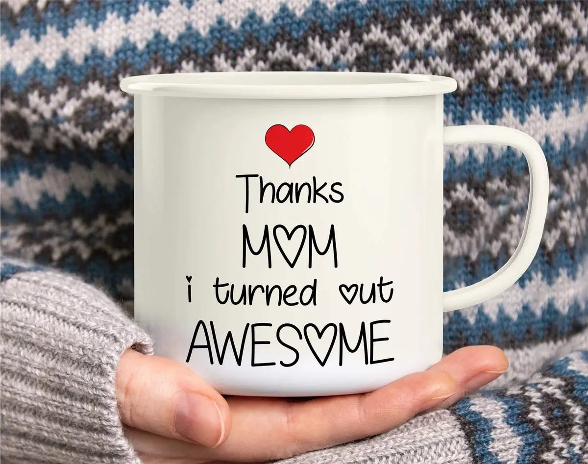 Retreez Thanks Mom I Turned Out Awesome 16 Oz Enamel Mug | Funny, Sarcastic, Inspirational Gift - view 5