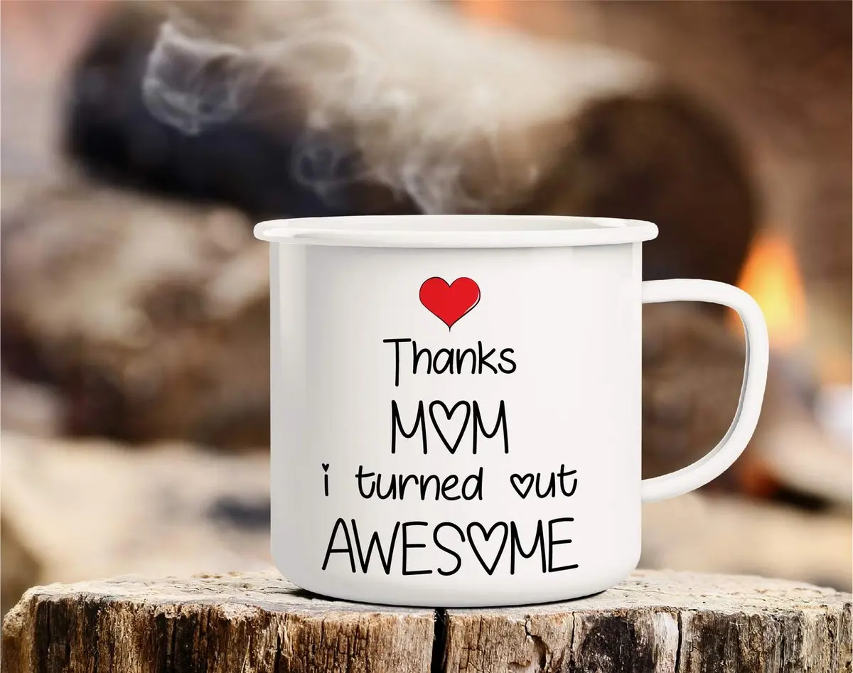 Retreez Thanks Mom I Turned Out Awesome 16 Oz Enamel Mug | Funny, Sarcastic, Inspirational Gift - view 3