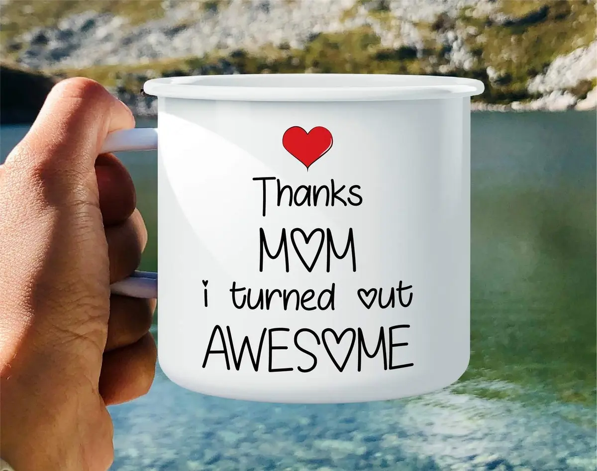Retreez Thanks Mom I Turned Out Awesome 16 Oz Enamel Mug | Funny, Sarcastic, Inspirational Gift - view 4