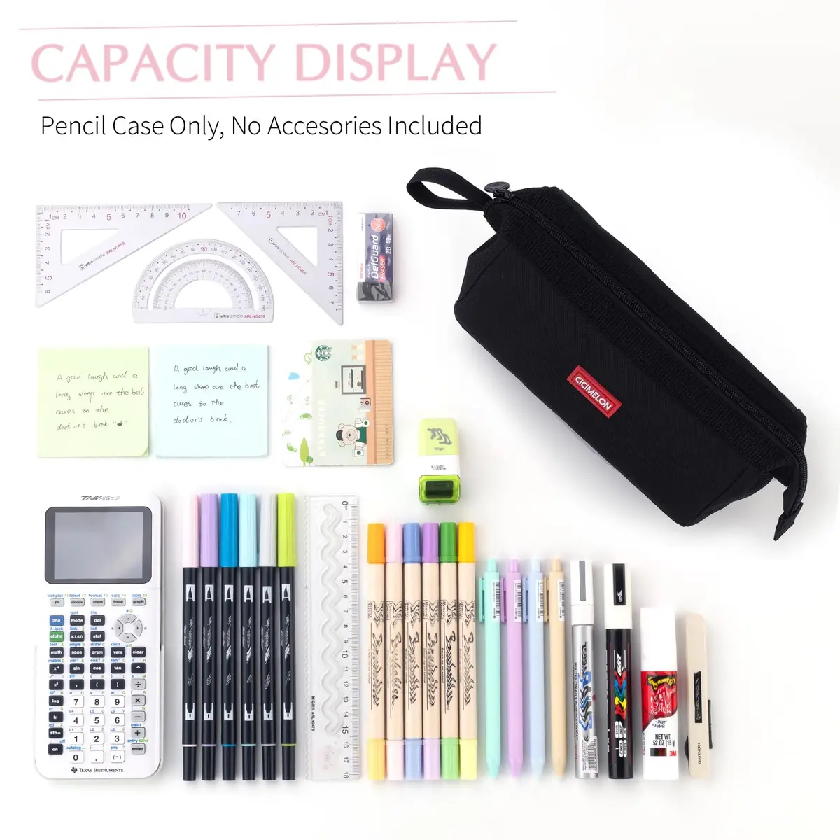 CICIMELON Multifunctional Pencil Pen Marker Case Pouch Bag Holder Small Cute Capacity for High Middle Primary School Student Aesthetic Teen Girl Boy Office Men Women Nurse Adults Portable (Black) - view 5