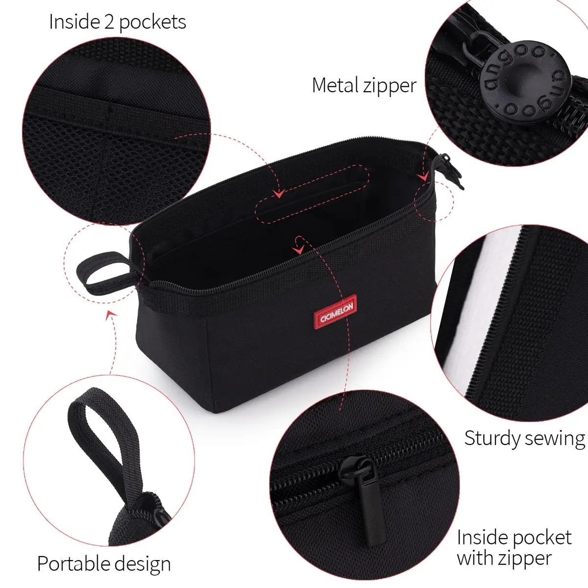 CICIMELON Multifunctional Pencil Pen Marker Case Pouch Bag Holder Small Cute Capacity for High Middle Primary School Student Aesthetic Teen Girl Boy Office Men Women Nurse Adults Portable (Black) - view 6