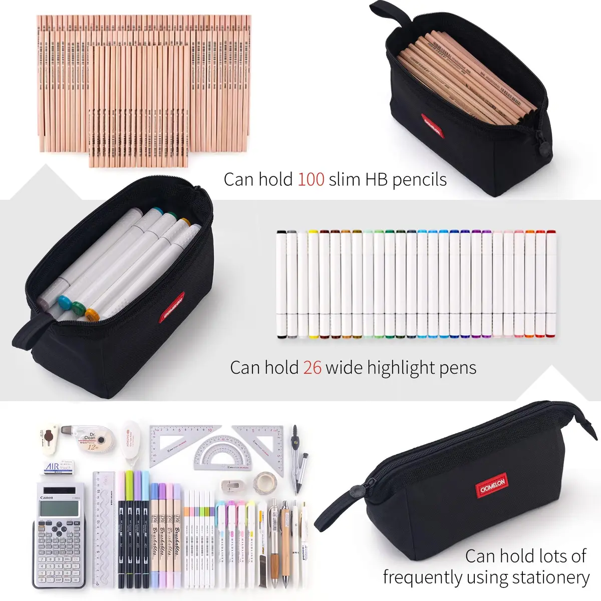 CICIMELON Multifunctional Pencil Pen Marker Case Pouch Bag Holder Small Cute Capacity for High Middle Primary School Student Aesthetic Teen Girl Boy Office Men Women Nurse Adults Portable (Black) - view 7