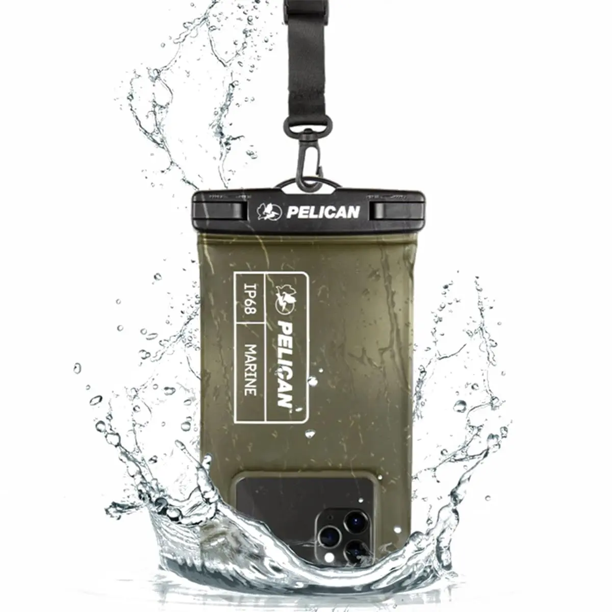 Pelican Waterproof Phone Pouch (Regular) - Olive Green | IP68 Floating Waterproof Case with Touchscreen Access - main product image