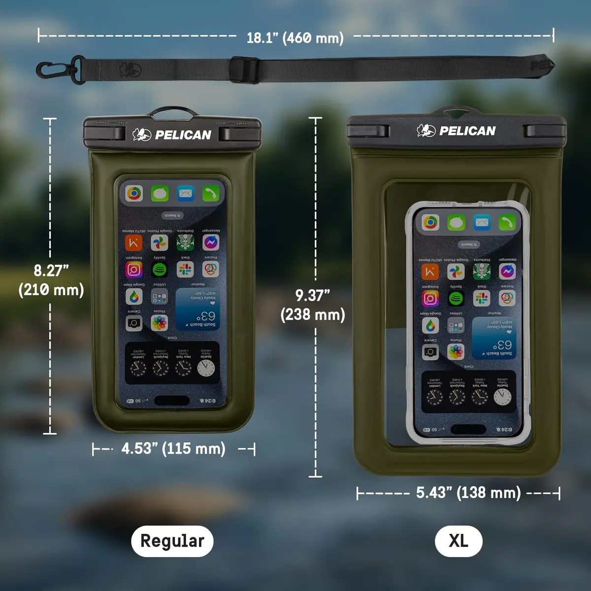 Pelican Waterproof Phone Pouch (Regular) - Olive Green | IP68 Floating Waterproof Case with Touchscreen Access - view 5