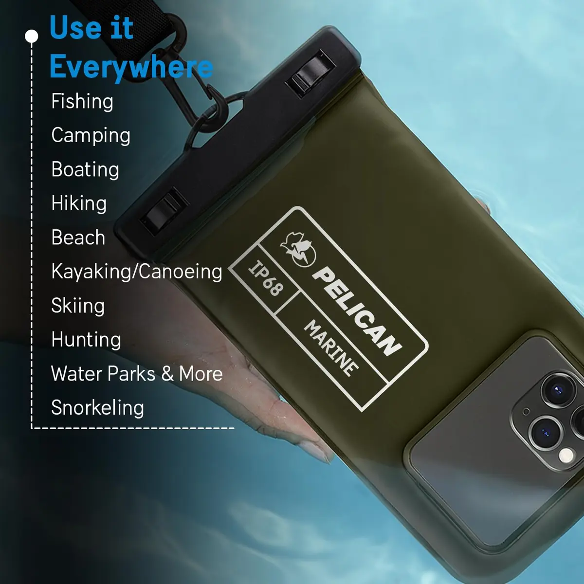 Pelican Waterproof Phone Pouch (Regular) - Olive Green | IP68 Floating Waterproof Case with Touchscreen Access - view 6