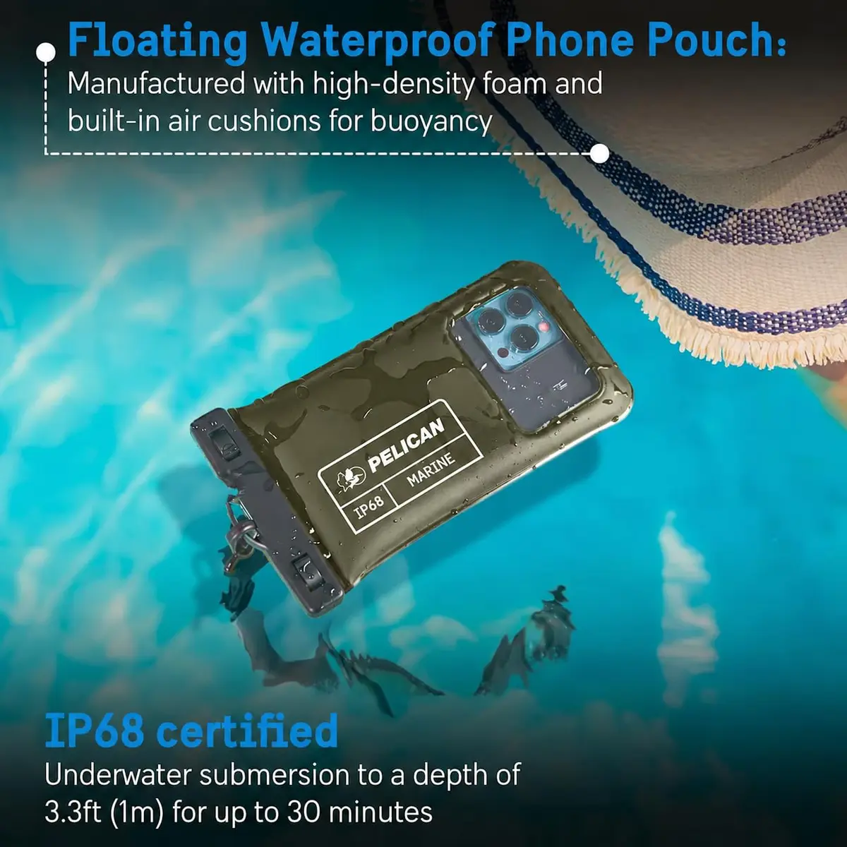 Pelican Waterproof Phone Pouch (Regular) - Olive Green | IP68 Floating Waterproof Case with Touchscreen Access - view 2