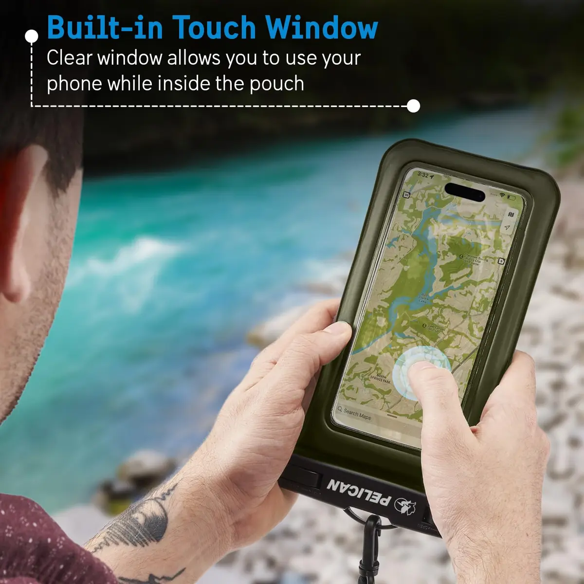 Pelican Waterproof Phone Pouch (Regular) - Olive Green | IP68 Floating Waterproof Case with Touchscreen Access - view 3